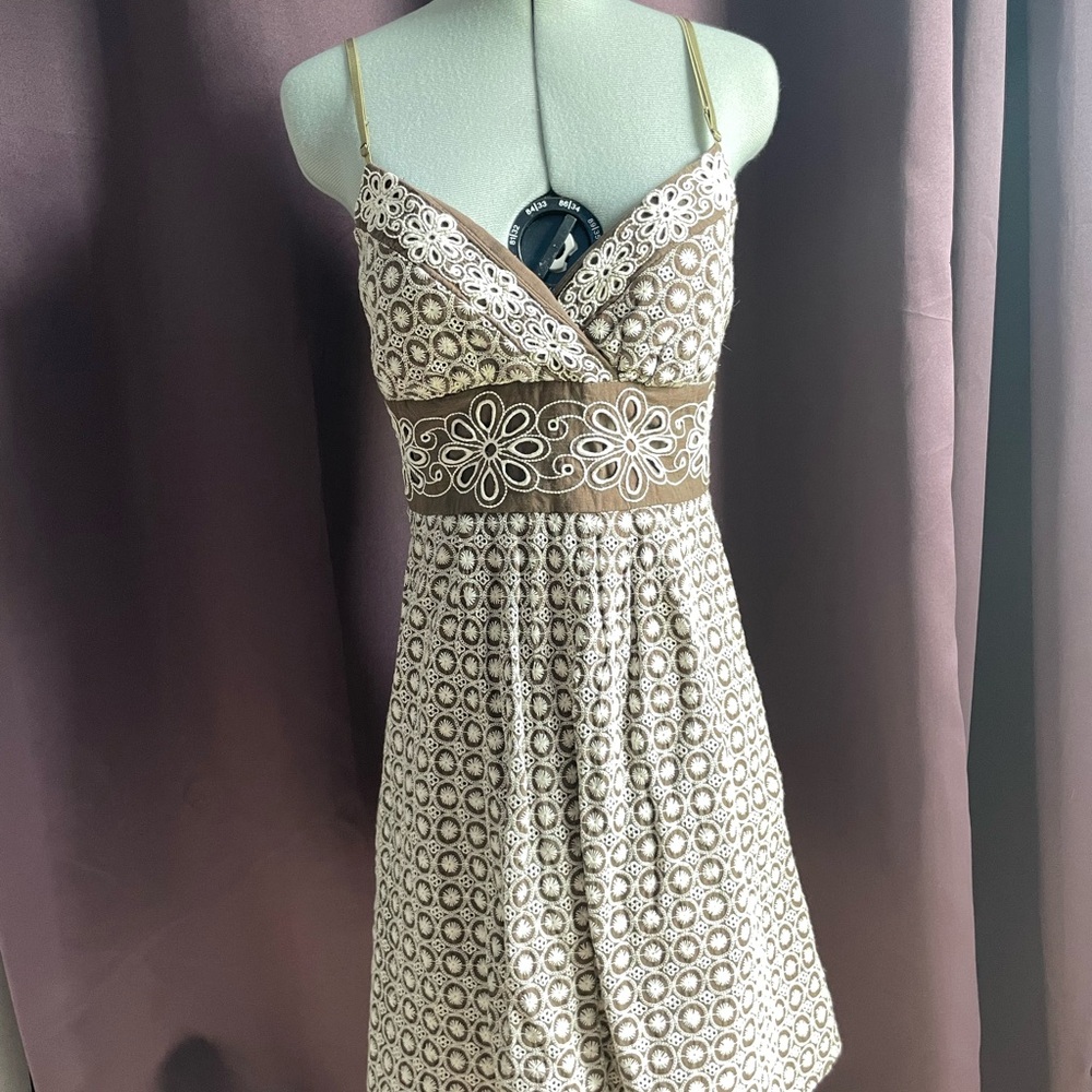 B Darlin Brown and Cream Floral Midi Dress